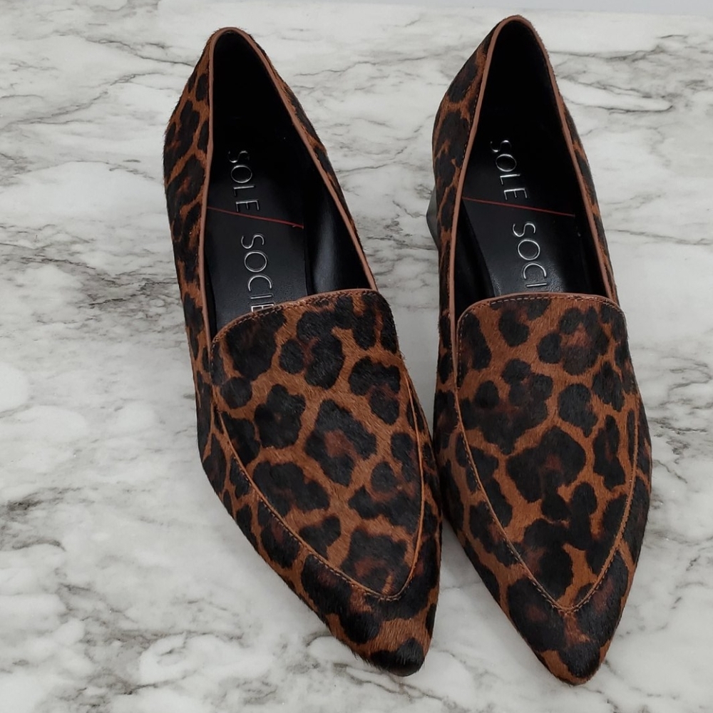 Leopard Print Calf Hair Sole Society Block Heel - Picture 4 of 13